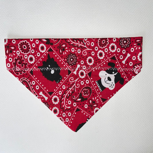 Red Paisley with Dogs Slip-on Bandana - cotton