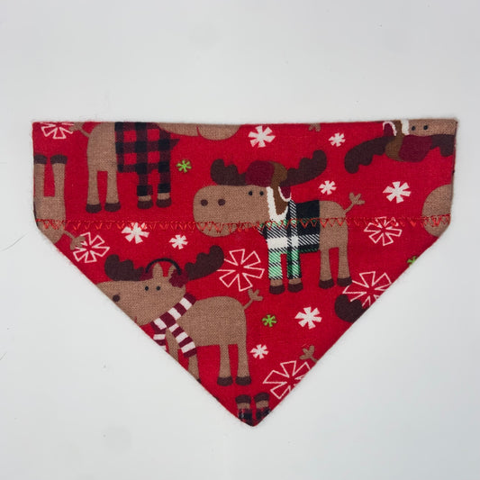 Christmas Moose Slip-on Bandana - soft cotton flannel